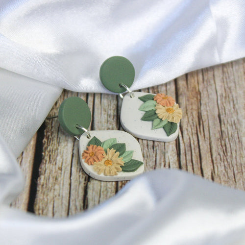 Handmade Polymer Clay Flower Earrings | Wildflower Diamond Earrings