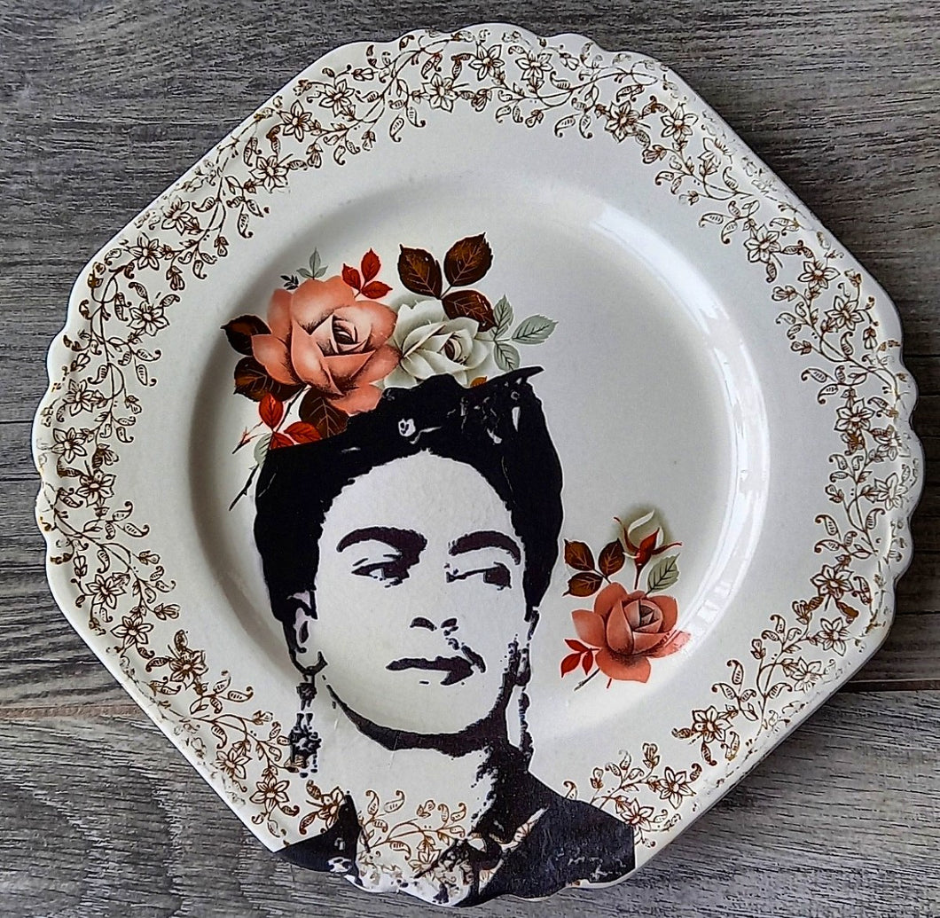 Large ‘Frida:2’ | Upcycled Vintage Plate Art | Bijoux Beach