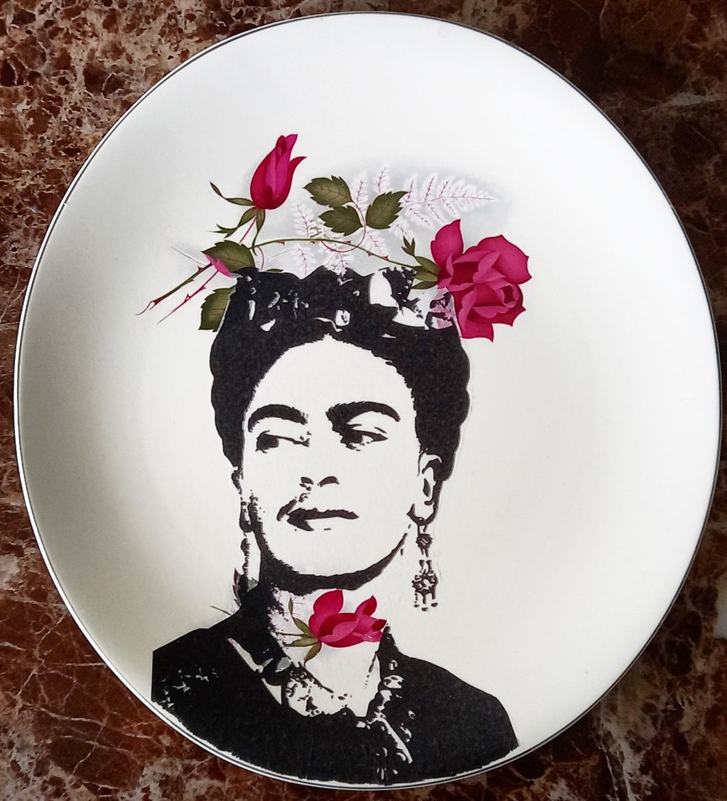 Large ‘Frida:1’ | Upcycled Vintage Plate Art | Bijoux Beach
