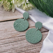 Load image into Gallery viewer, Sage Green Botanical Poylmer Clay Earrings | Textured Clay Jewellery
