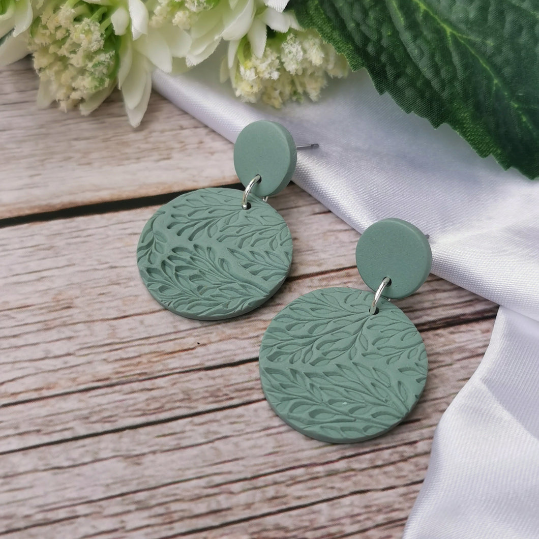 Sage Green Botanical Poylmer Clay Earrings | Textured Clay Jewellery